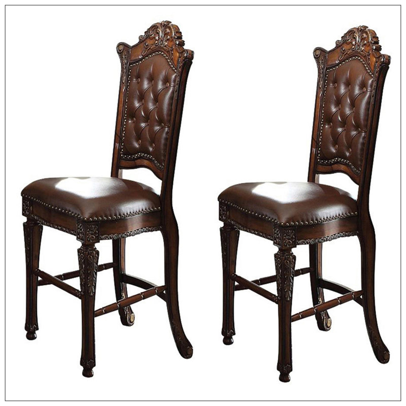 Tabouret à hauteur de comptoir cerise avec garniture cloutée (ensemble de 2)
