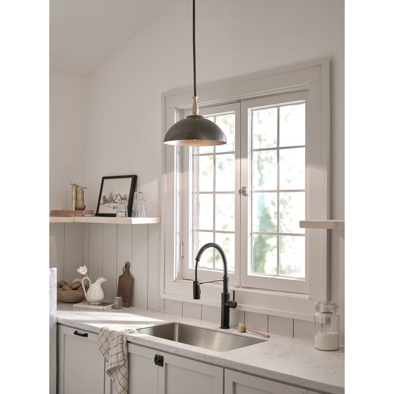 1 - Light Single Pendant, Anvil Iron, 14" H x 14" W x 14" D