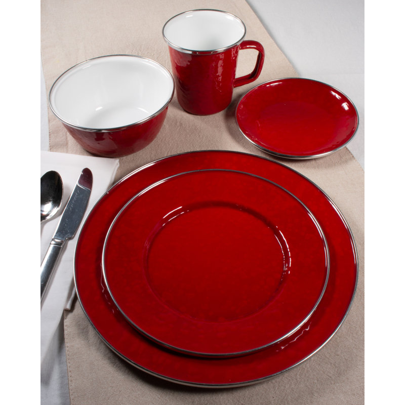 Set of 4 Solid White Appetizer Plates, Solid Red Textured