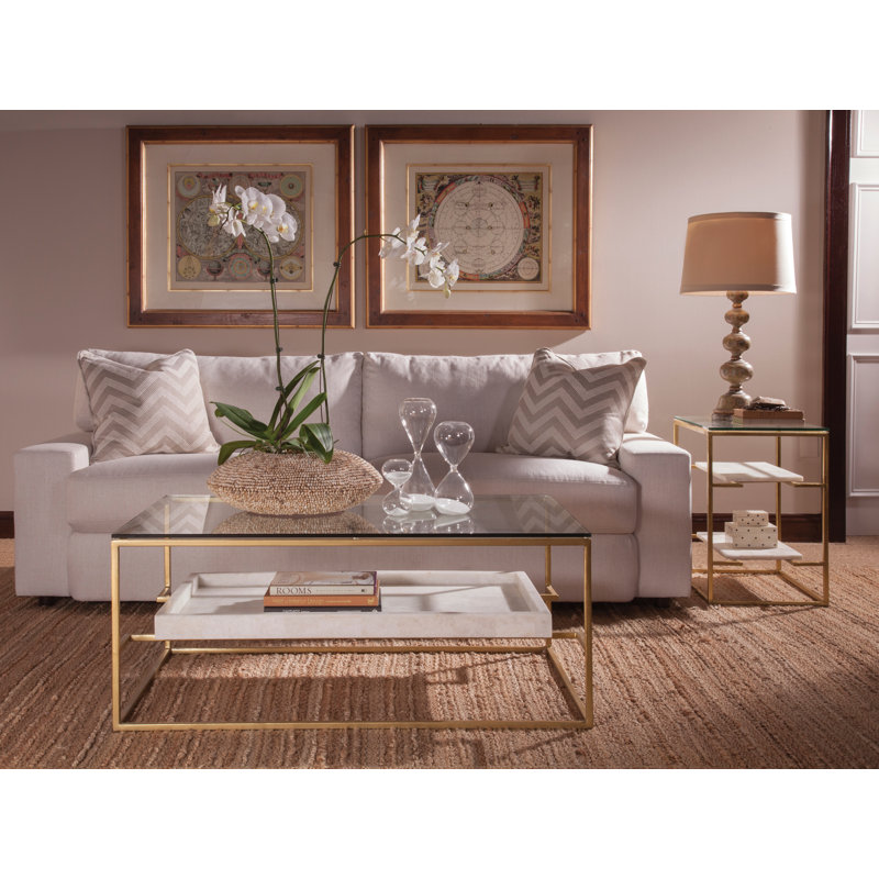 Champagne Gold Foil 44" Rectangular Cocktail Table with Glass Top