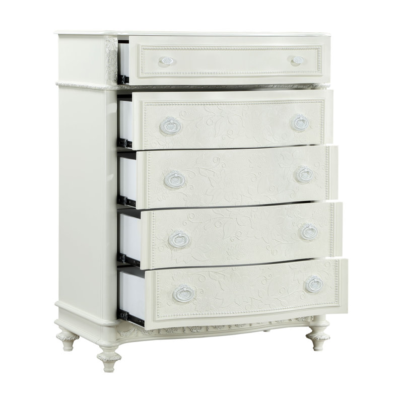 Commode verticale en bois manufacturé avec 5 tiroirs, Ivoire ivoire
