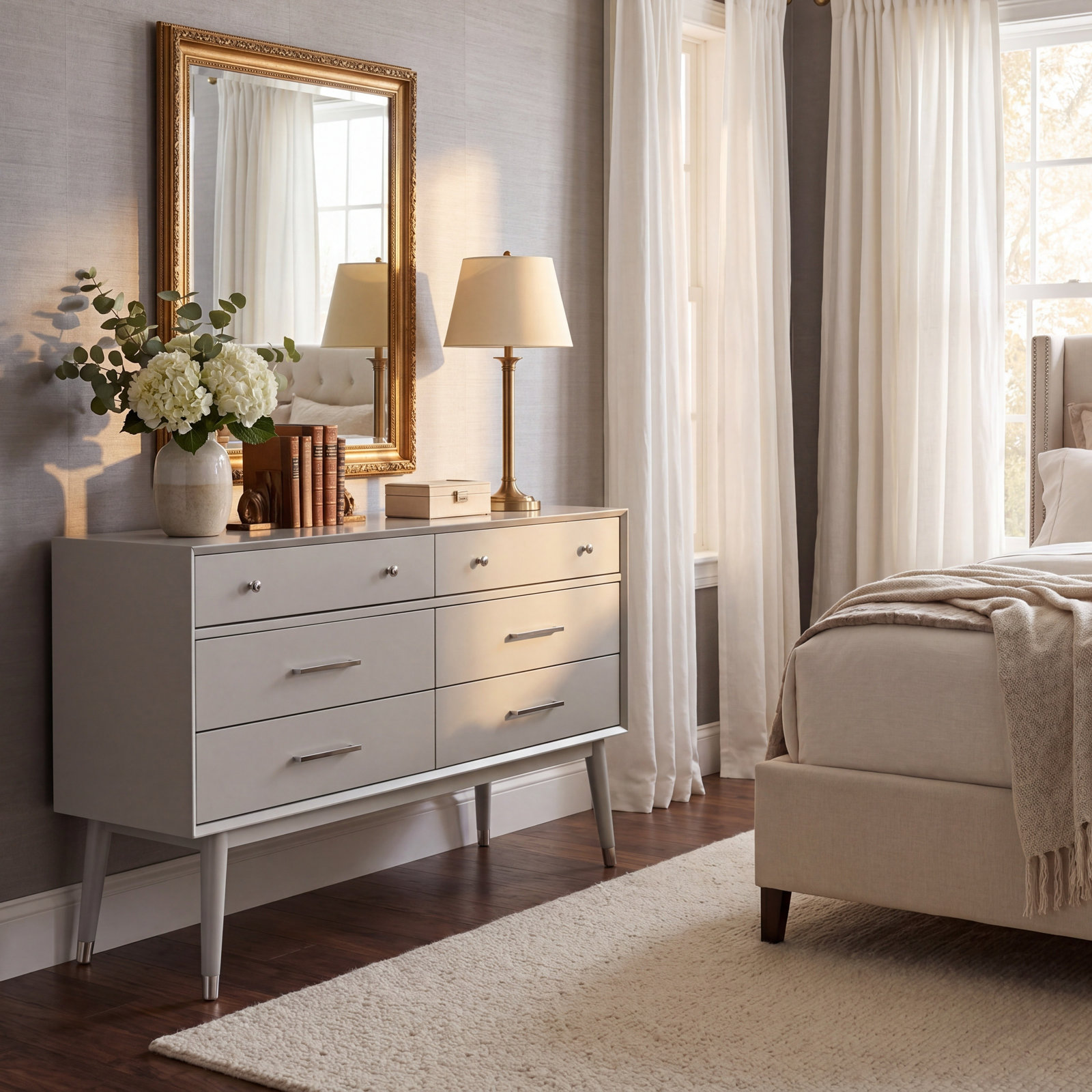 Samuel 6 - Drawer Double Dresser, Gray/Silver