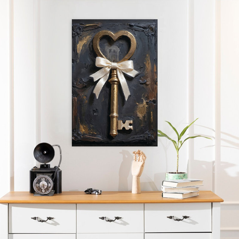 «Key To My Heart», art rétro rustique dramatique, H 24 po x l 16 po