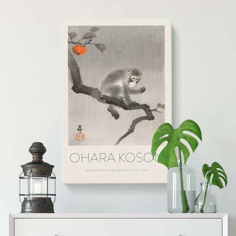 Monkey Upon an Orange Tree by Ohara Koson - Wrapped Canvas Painting, 60cm H x 40cm W x 3cm D