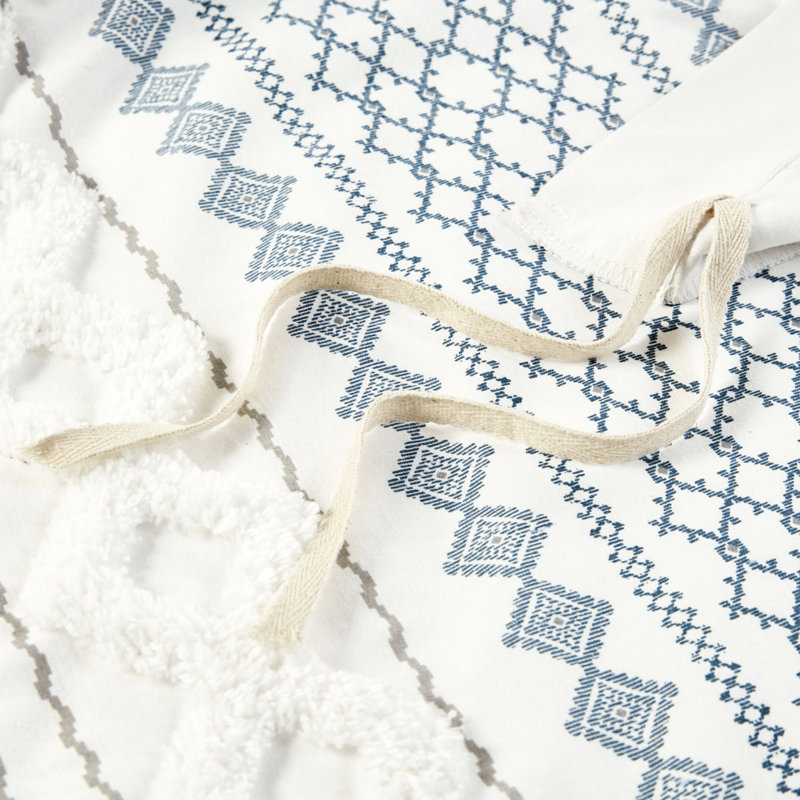 Housse de couette en coton très grand / très grand - chenille, motifs géométriques, sans produits chimiques avec multicolore, 4 attaches de coin, literie chaude et douce