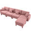 Canapé convertible en L rose à 4 places en tissu bouclé avec pieds en forme de coquillage, amovibles et cylindriques. Structure de sièges confortables pour le salon avec des espaces de confort de conception moderne-1184060139