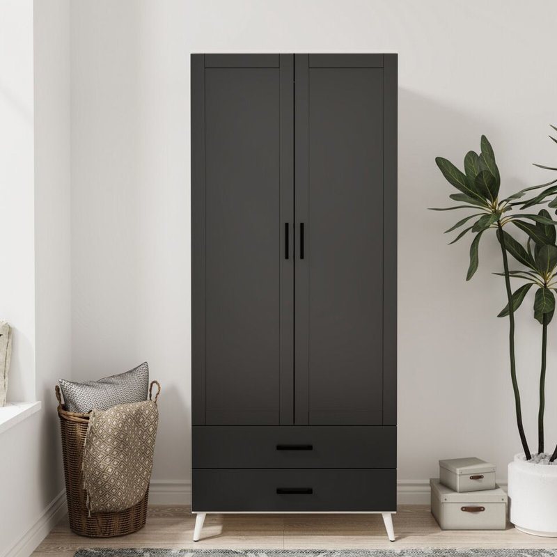 Bosse Solid Wood Wardrobe, White Black