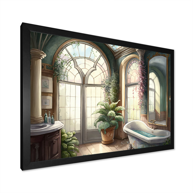 Victorian Bathroom I - Art mural de salle de bain, Cadre simple noir, H 12 po x l 20 po x P 1 po