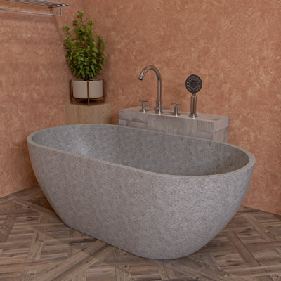 59 " L x 29.5 " W Freestanding Soaking Concrete Bathtub