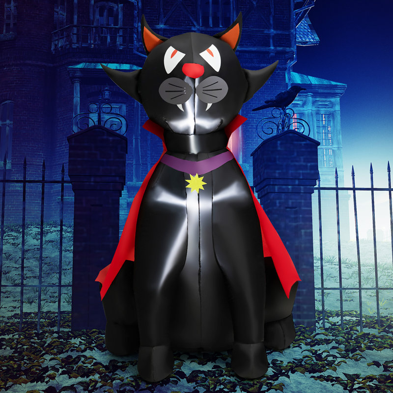 Chat gonflable vampire noir avec cape rouge gonflable