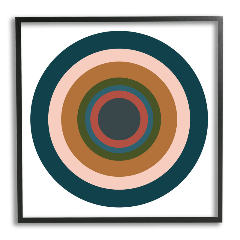 Contemporain, cercles discrets, impression sur bois, Giclée encadrée noir minuit, H 17 po x l 17 po x P 1,5 po