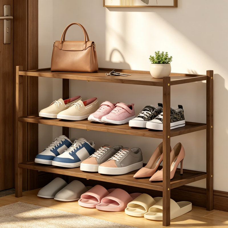 Range-chaussures en bambou, range-chaussures autoportant empilable à 3 niveaux pour vestibule et garde-robe, tablette de rangement pour chaussures, sacs et plantes, bambou naturel