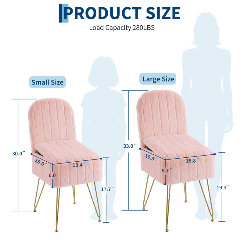 Tabouret de coiffeuse avec dossier, repose-pieds carré avec compartiment de rangement dissimulé, tissu en fausse fourrure douce, capacité de poids de 280 lb, style moderne pour le salon de la chambre à coucher