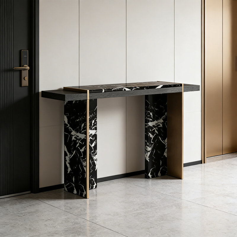 Console Marble, H 31,5 po x l 59,06 po x P 13,78 po, Blanc/Noir