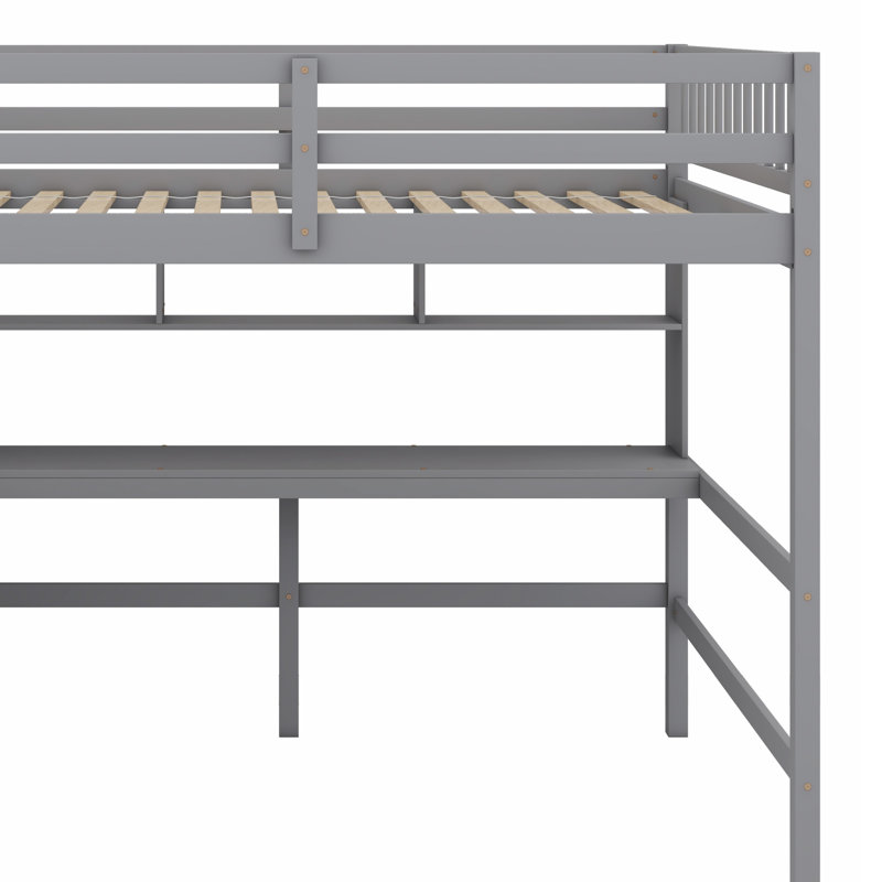 Lit mezzanine avec bureau, tablettes de rangement et escalier, Gris
