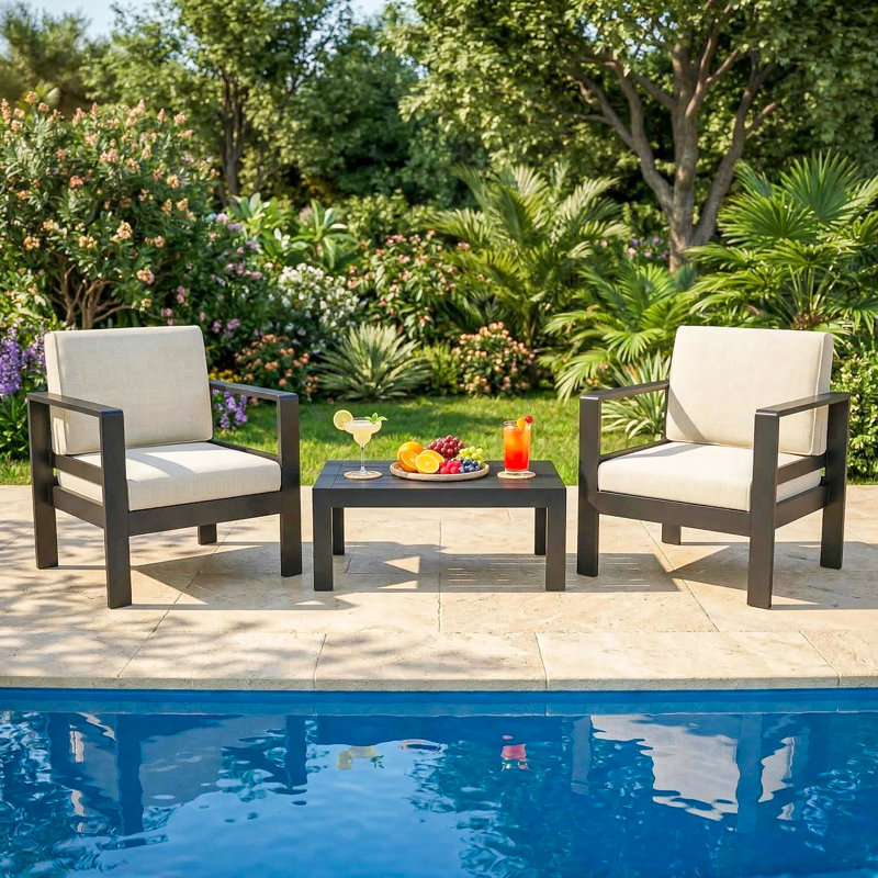 2 Piece Patio Metal Chair (set Of 2), Beige