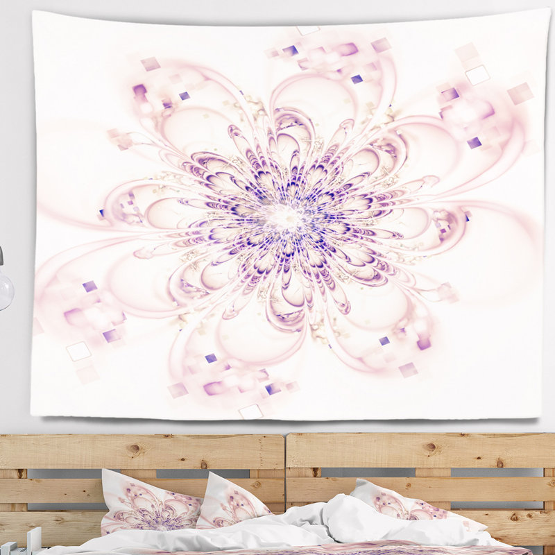 Fleur pleine fleur fractale en tapisserie rose, H 78 po x l 92 po
