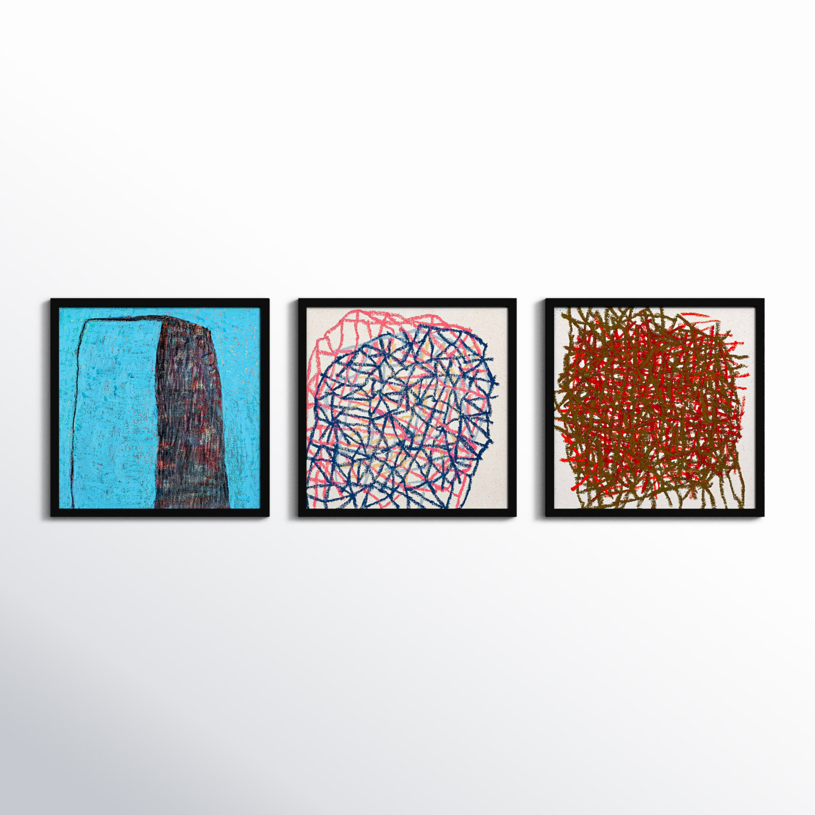 Drewes "Tangle" 3-Piece Print Set, Black, 24" H x 72" W  x 1.25" D
