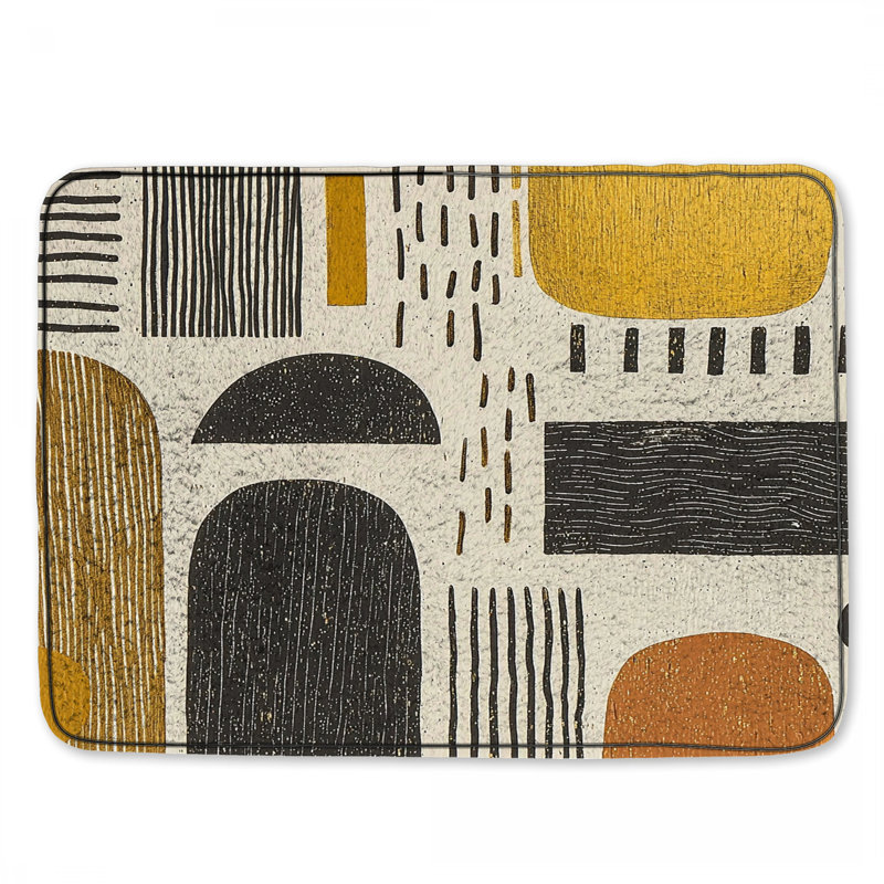 Tapis de bain abstrait, Simple - L 24 po x l 17 po, Beige / noir géométrique