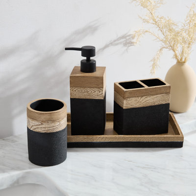 Tahari Home Paolo 4-Piece Black and Bathroom Accessory Set