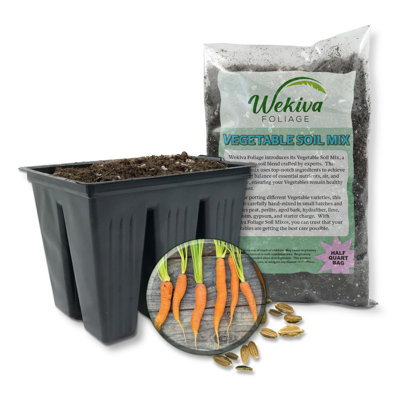 Furete Carrot Starter Seed Kit - Carrot Seeds with Tray Liner and Half Quart Vegetable Soil Mix - Grow Your Own Vegetables
