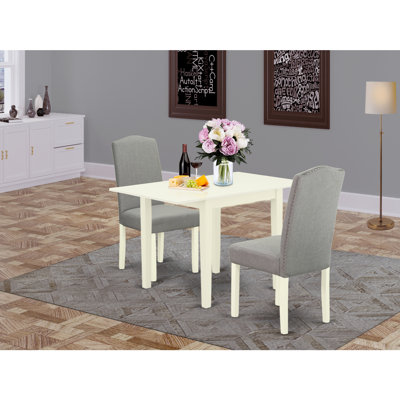 3-Piece Linen White Finish Solid Wood Top Dining Table Set by Red Barrel Studio