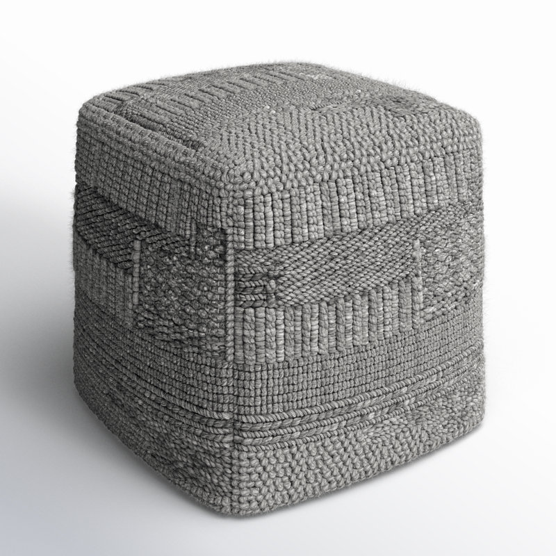 Gray Textured Polyester Square Upholstered Pouf