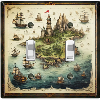 Ship Travel Castle Island Biege 2 - Gang Toggle Light Switch Standard Wall Plate