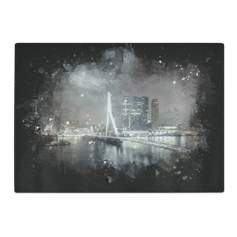 Rotterdam Skyline Paint Splash Chopping Board, 28.5cm W x 39cm L