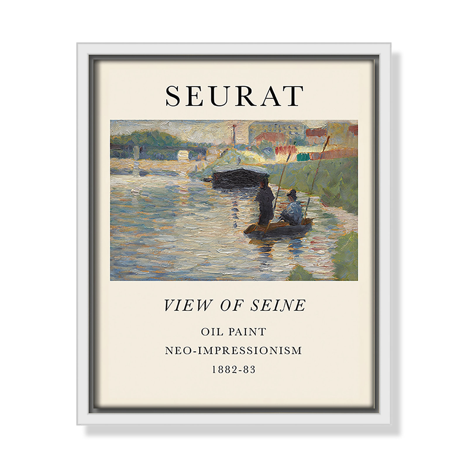 View Of Seine by Georges Seurat, No, 11.5" H x 9.5" W x 2" D, White Floater Frame