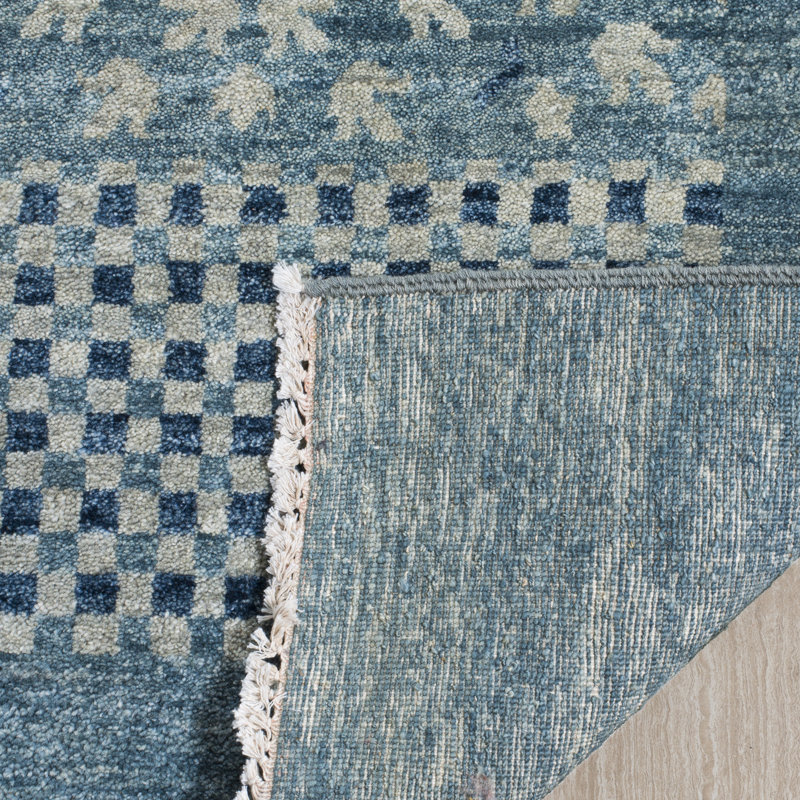 Vineyard Hand-Loomed Wool Blue Area Rug, Rectangle 6' x 9'