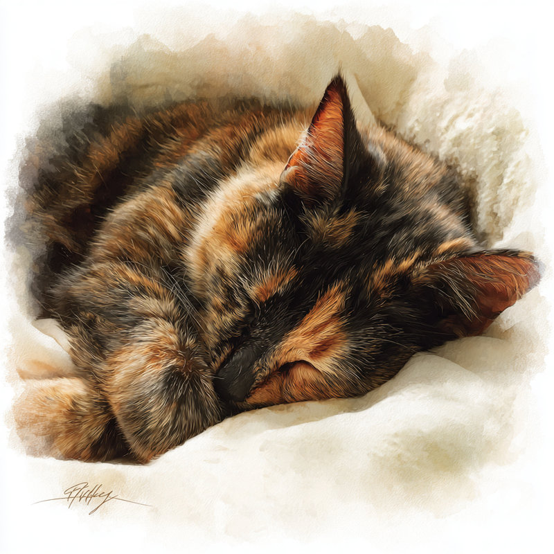 «Sleeping Calico Cat», art mural sur toile tendue, 12"W x 12"H x 1"D