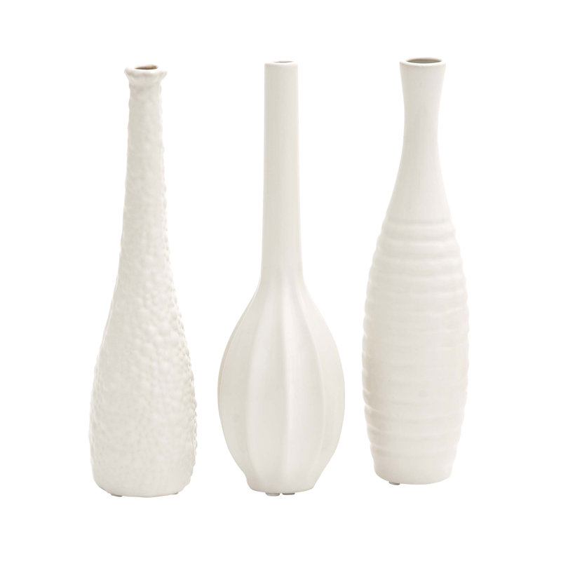White Modern Ceramic Bud Vase Set - 12" Tall
