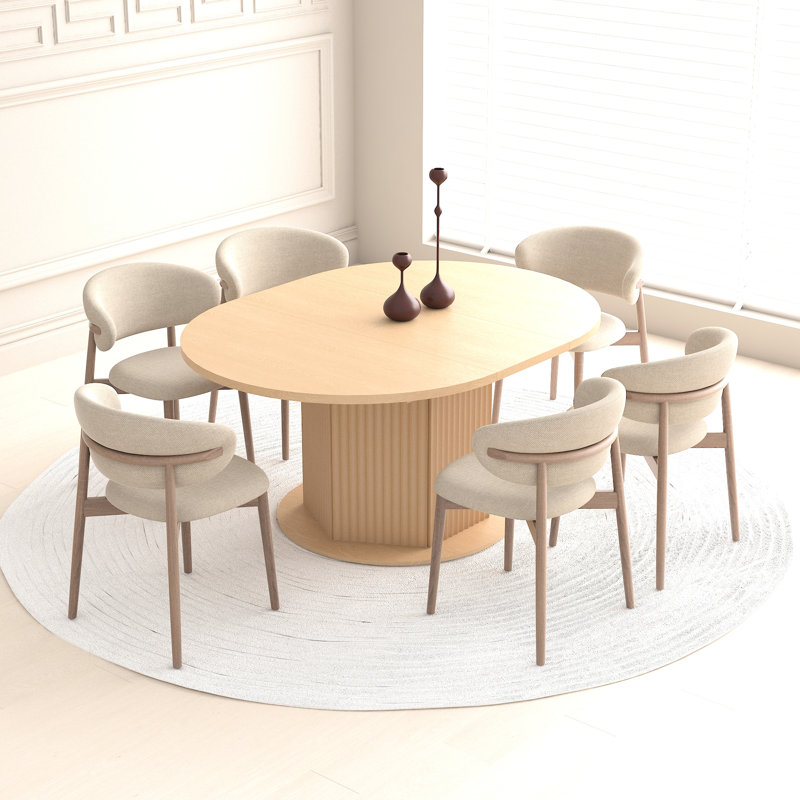 Table ronde en bois élégante pour 4 à 6 personnes, piètement texturé, en bois d'hévéa, table de salle à manger conviviale, table hexagonale extensible 6 places