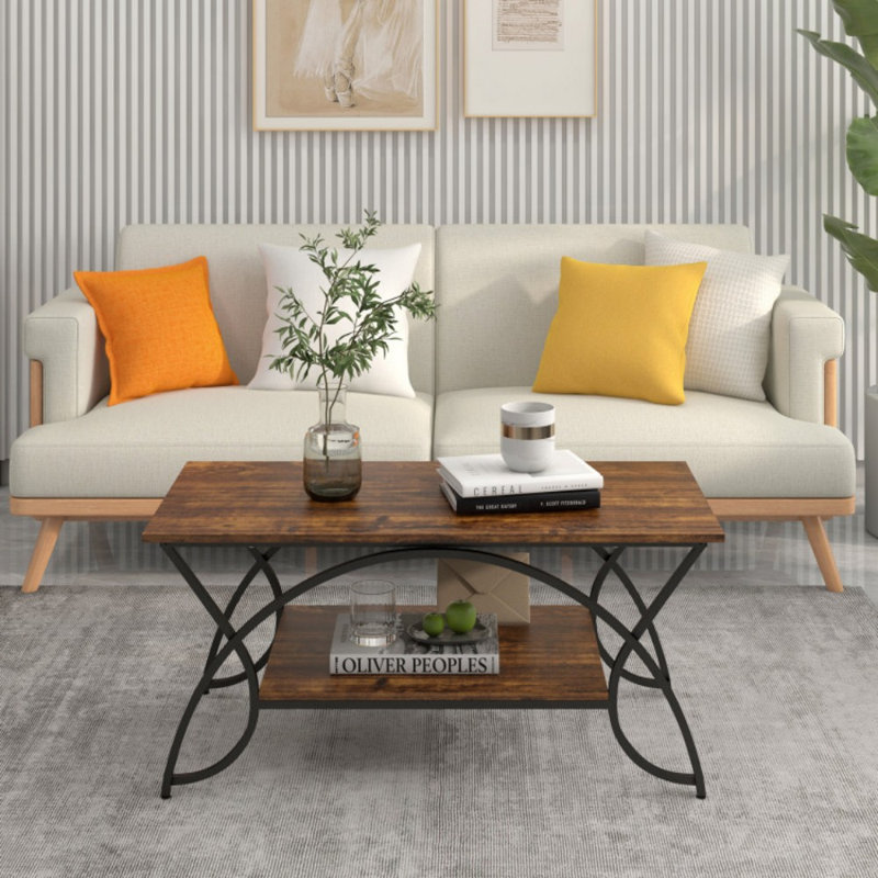Table basse à 2 niveaux en faux marbre avec plateau en marbre et structure en métal, H 18 po x L 39,5 po x l 19,5 po