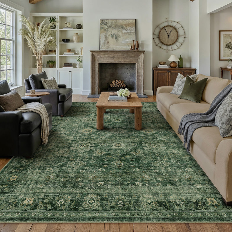 Romola Machine Washable Oriental Area Rug For Living Room With Non-Slip Backing, Rectangle 9' x 12'