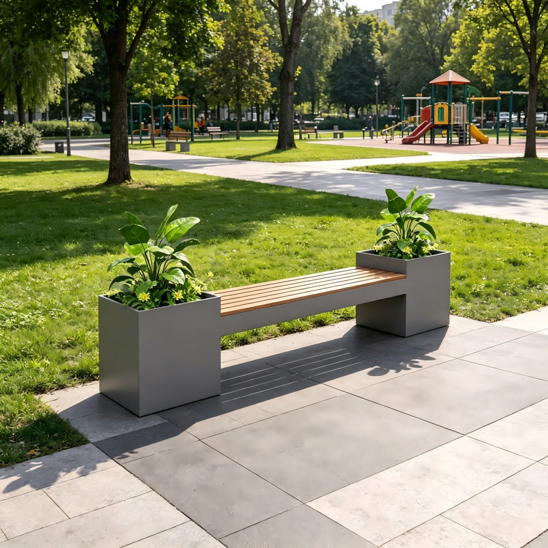 Jardinière d'extérieur en fer avec rail et cloison, H 19,69 po x l 86,61 po x P 15,75 po, Gris
