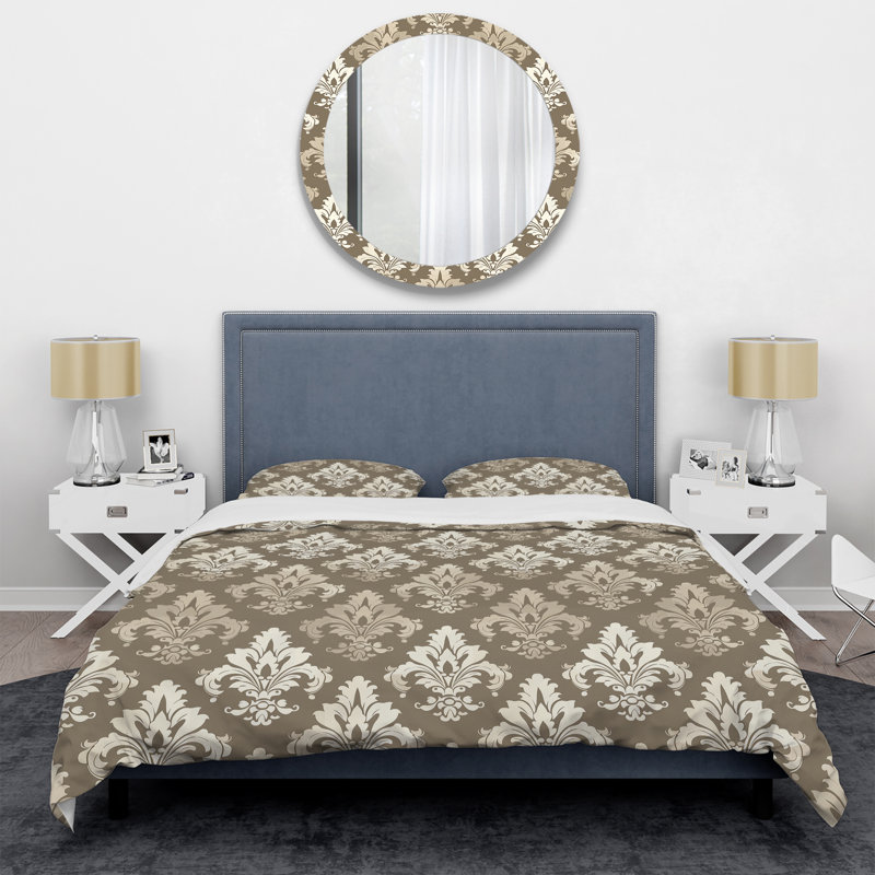 Ensemble de housse de couette brun beige damassé Glam Patten I - Glam, Housse de couette simple + 2 taies décoratives st