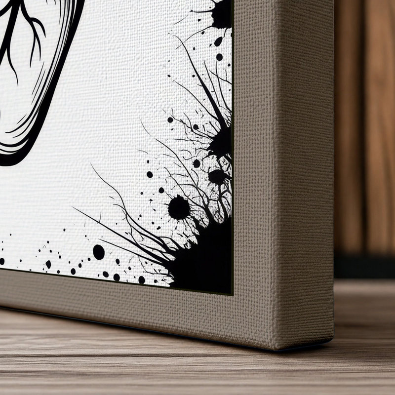 Anatomical Heart in Ink Modern - Wrapped Canvas, 30x20 - 76.2 x 50.8 cm, Taupe Border