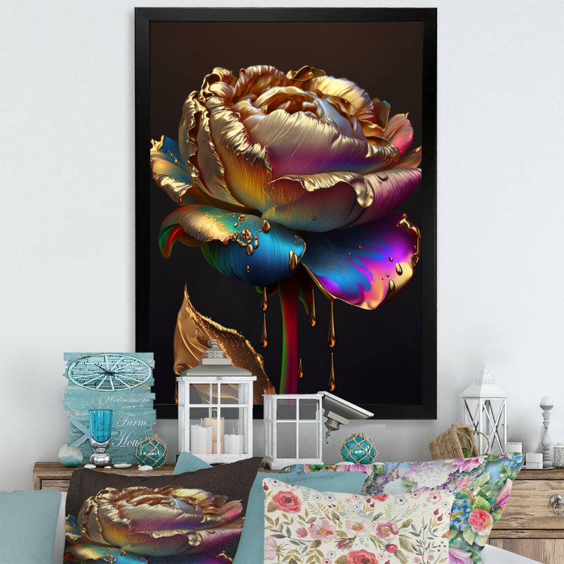 «Rainbow Peony», impression sur toile, Cadre photo noir, H 20 po x l 12 po x P 1 po