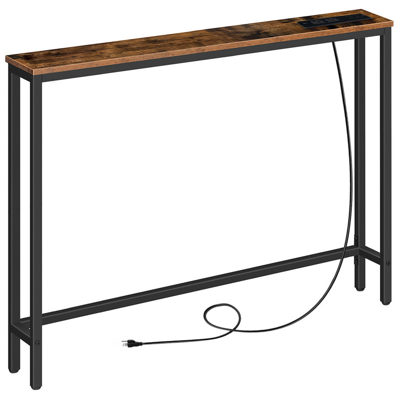 39.4" Skinny Console Table With Power Outlet, 5.9" Behind Couch Table With Charging Station