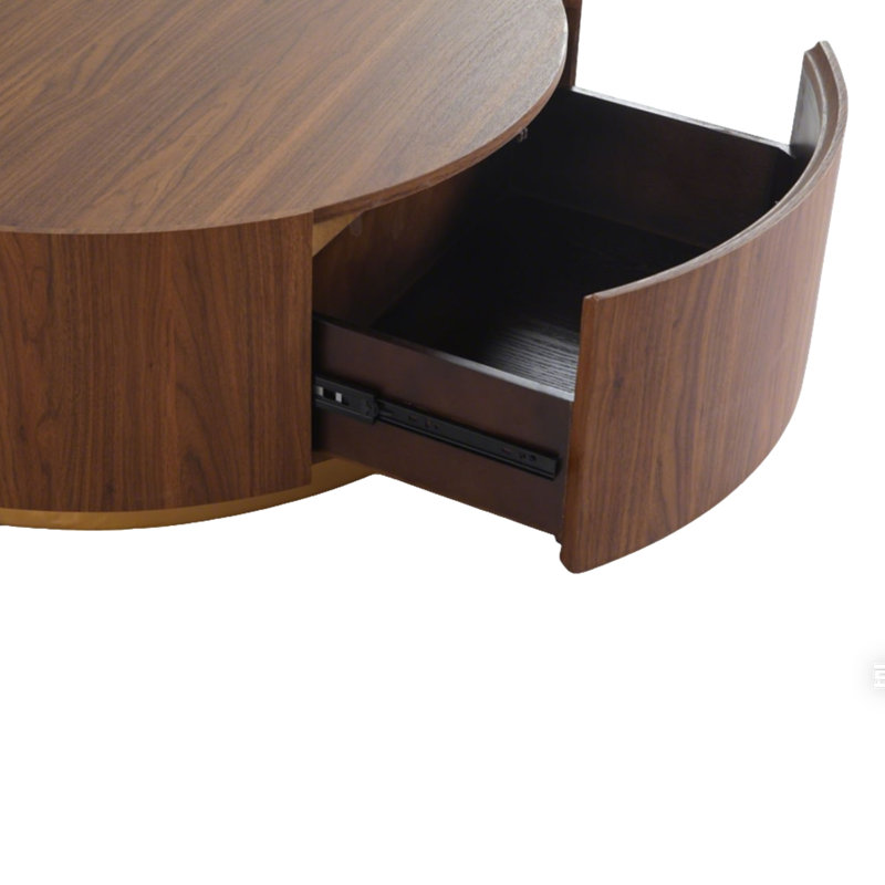 Table basse ronde moderne 39,37 po avec 2 tiroirs de rangement cachés Henilen