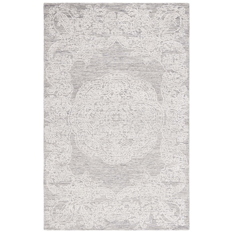 Tapis floral ivoire / beige en coton / laine / coton touffeté à la main Bathulda, Rectangle 3 pi x 5 pi