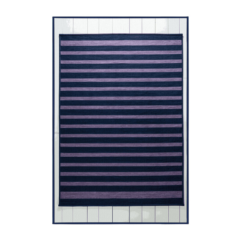 Tapis bleu à rayures horizontales lavable à la machine, Rectangle 5 pi x 7 pi