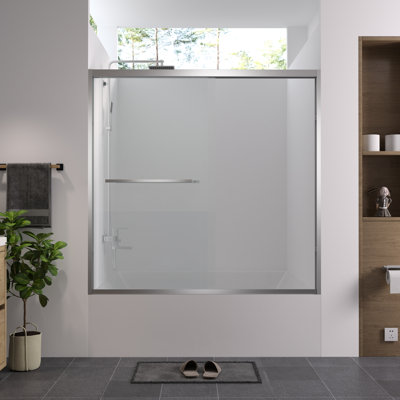 58" High Double Sliding Bathroom Door With Hardware And 1/4"  6Mm  Tempered Glass, American Style, Waterproof Long - Term Use Bathtub Screen Finished, Adjustable Width, Smooth For