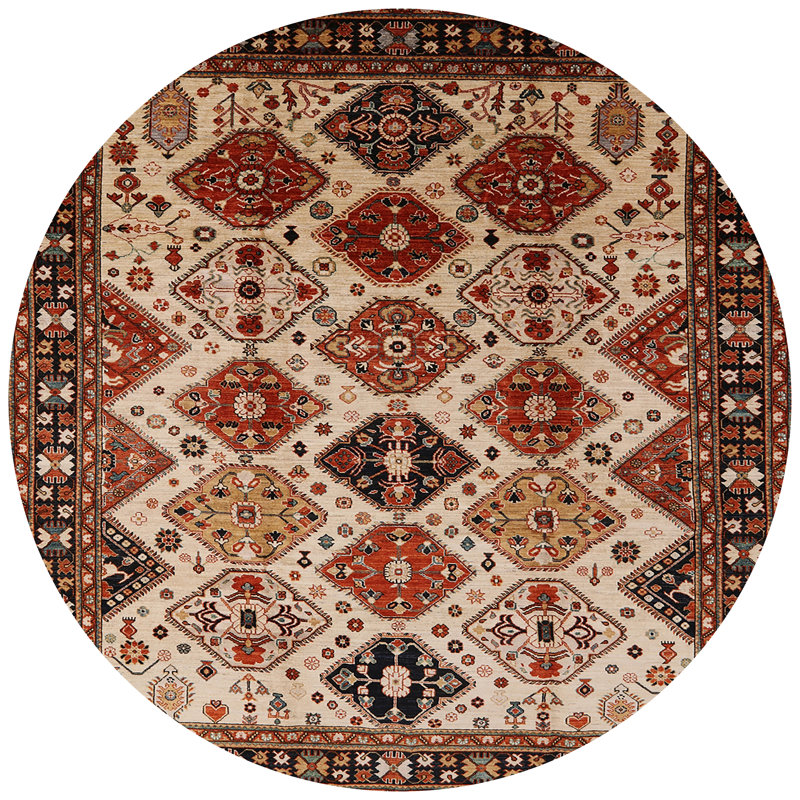 Tapis oriental rouge / beige, Rond 8 pi