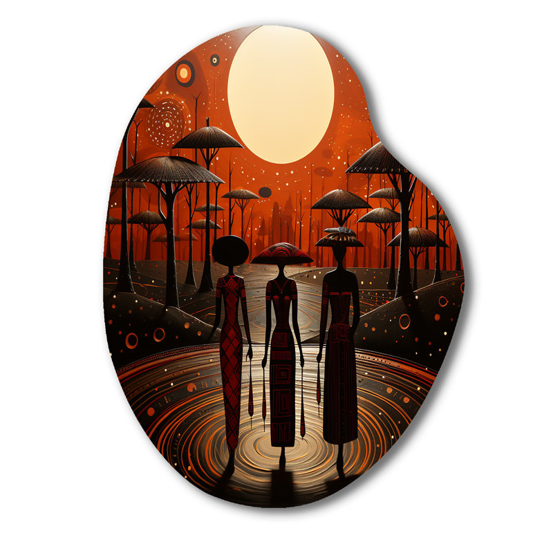 Thomias - Tribal africain, estampes métalliques de forme unique, art mural asymétrique orange en métal, H 30 po x l 22 po