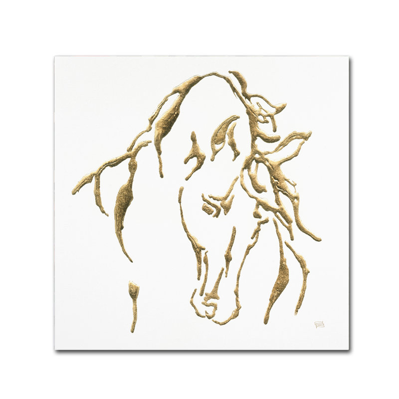 « gilded stallion on white », reproduction sur toile tendue, H 14 po x l 14 po