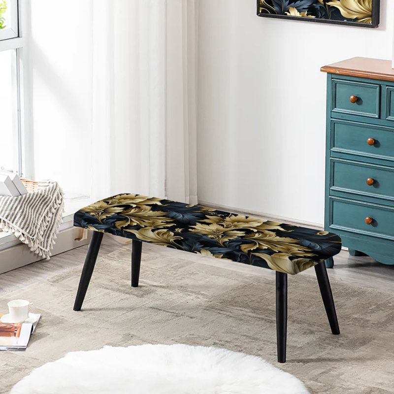 Banc rembourré noir, Dark Blue/Golden Damask