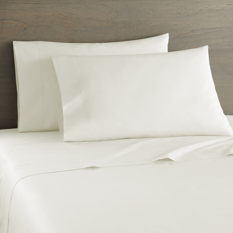 Ensemble de draps en percale de coton 250 fils, Ensemble de draps pour lit simple + drap-housse + , Crème albâtre